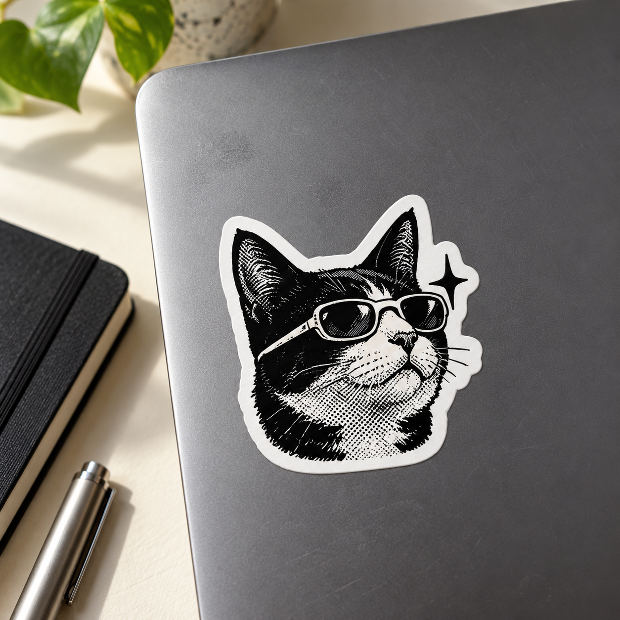 Cool Cat sticker applied to a laptop