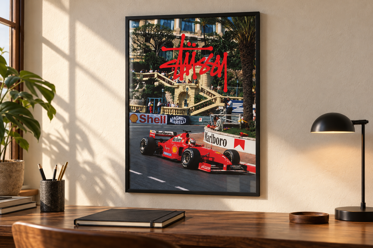 Monaco Red poster framed in a naturally lit studio
