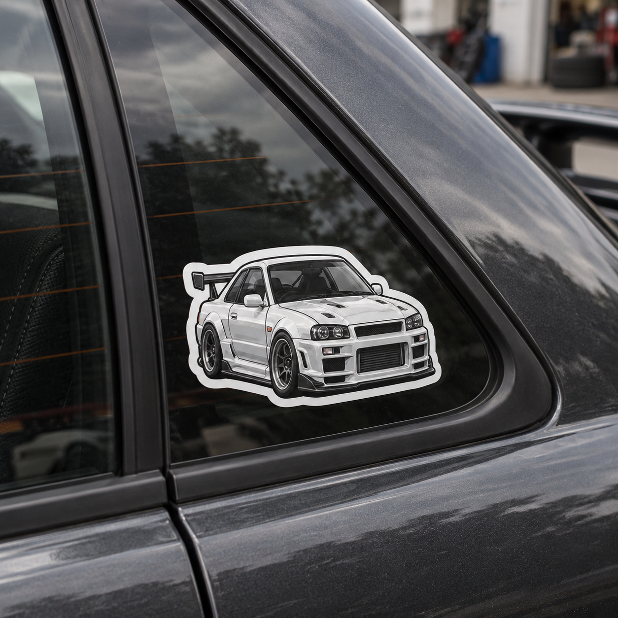 Silver Circuit sticker applied to a car window