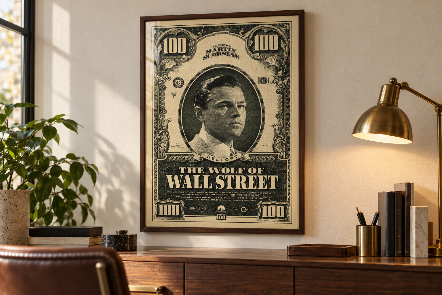 Wolf of Wall Street poster in a home office